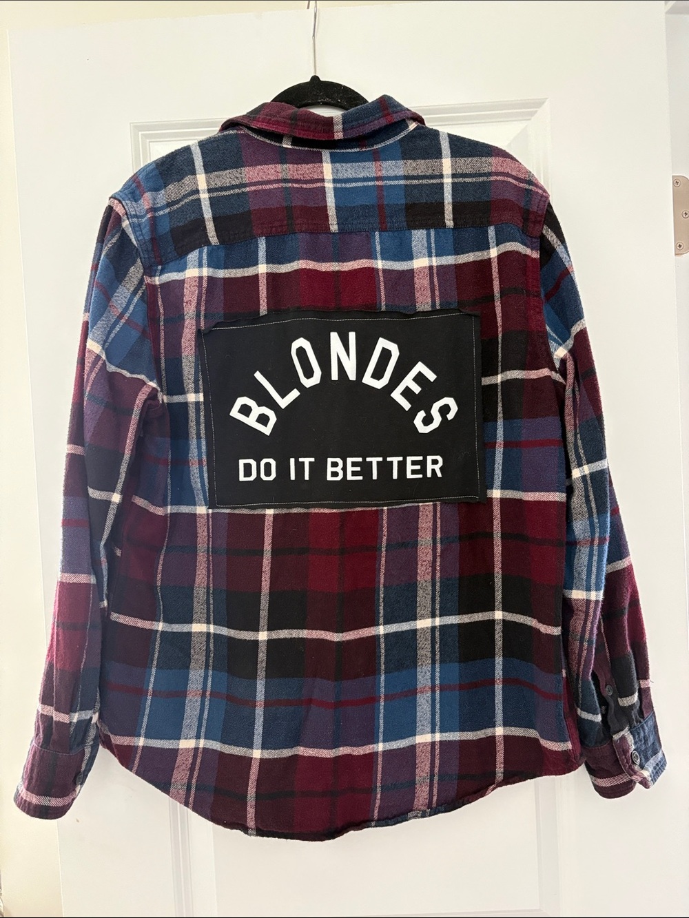 Button-Down Plaid Flannel Shirt Jacket - Burgundy & Blue